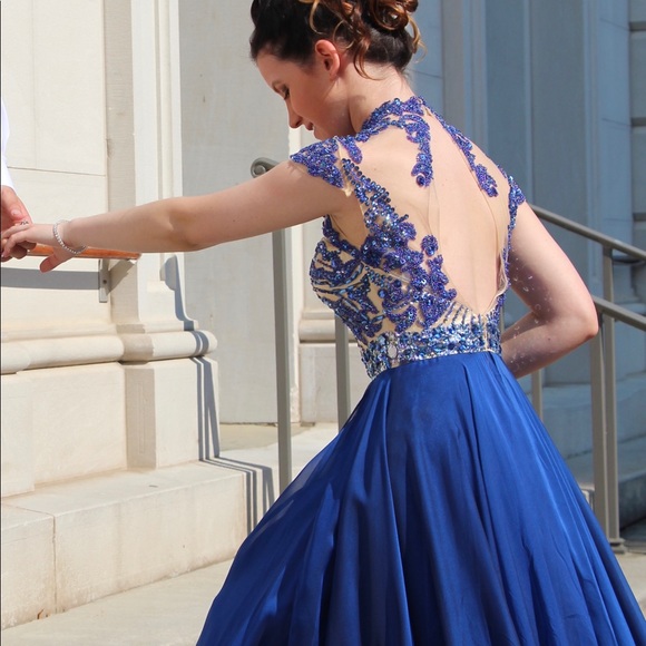 Sherri Hill Blue Prom Dress Size 0 - Picture 3 of 8